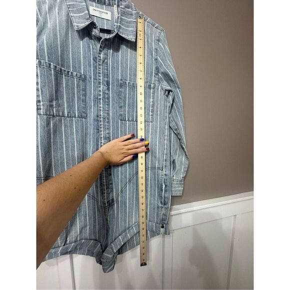 NWOT ONETEASPOON Prophecy Long Sleeve Blue Denim Stripped Shorts Romper Jumpsuit - Picture 10 of 13